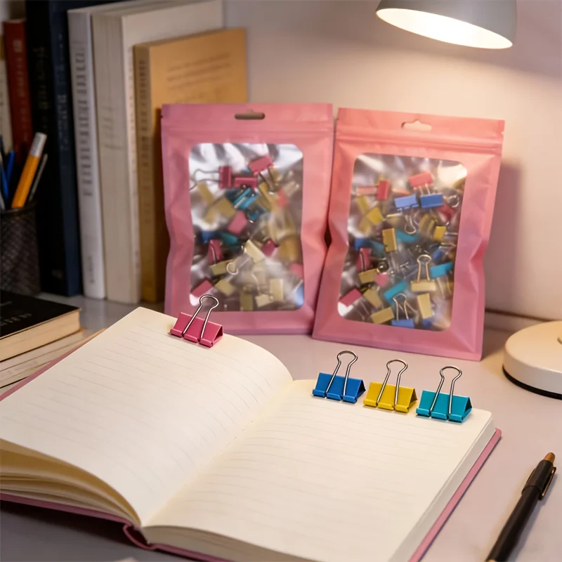 Binder Clip Assorted - 50'li Paket, Rastgele Renklerde, Uzun Saplı,